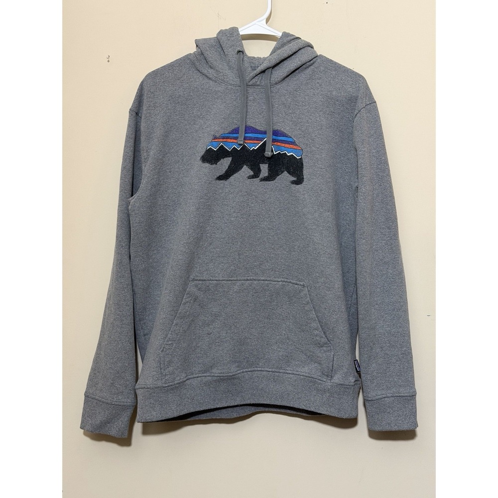 Patagonia Bear Uprisal Regular Fit Gray Pullover Sweatshirt Hoodie Mens L
